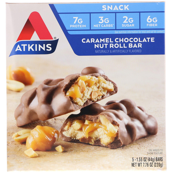 Atkins, アドバンテージ, キャラメルチョコレートナッツロール, 5 本, 各 1.6  オンス (44 g) 